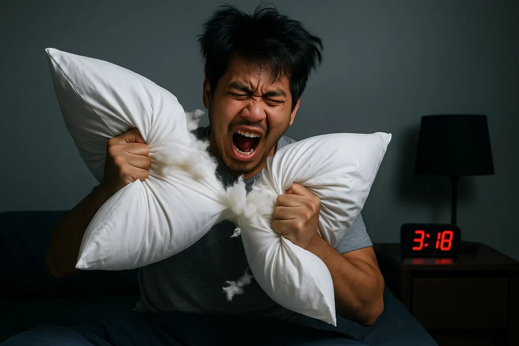 Sleep fix for men is not tearing a pillow in half.