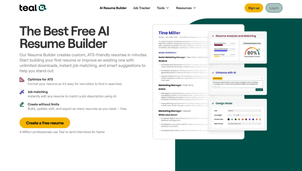 Teal Resume Builder Review - Home Page