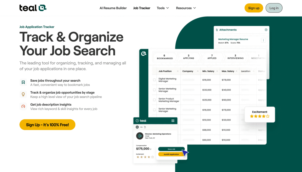 Teal Resume Builder Review - Job Tracker